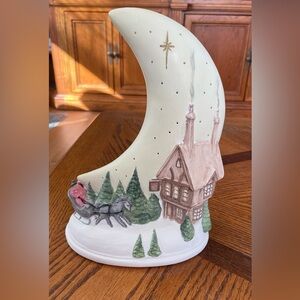 Vintage Ceramic Crescent Christmas Scene